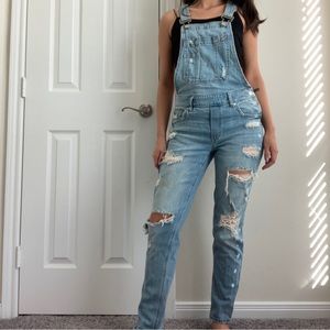 Garage Distressed Denim Overalls